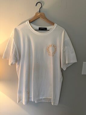 Chrome Hearts Cream White Short Sleeve Tee with Pale Gold Logo
